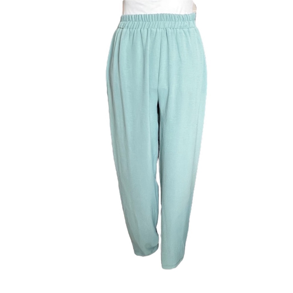 Clemence Elastic Waist Pull On Pants Straight Leg Light Green High Waist Classic